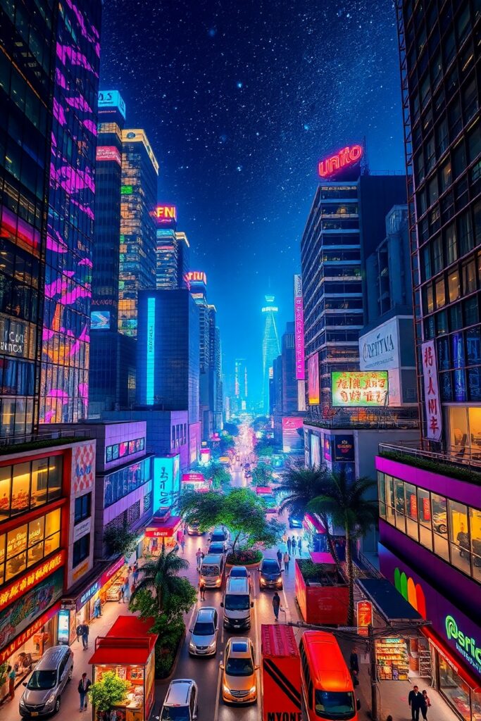 Vibrant Urban Landscape with Skyscrapers – free AI stock image
