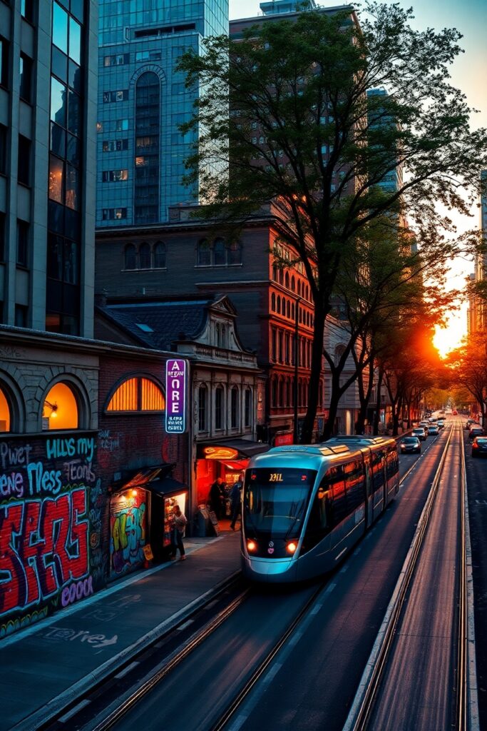 Vibrant Urban Life at Dusk – free AI stock image