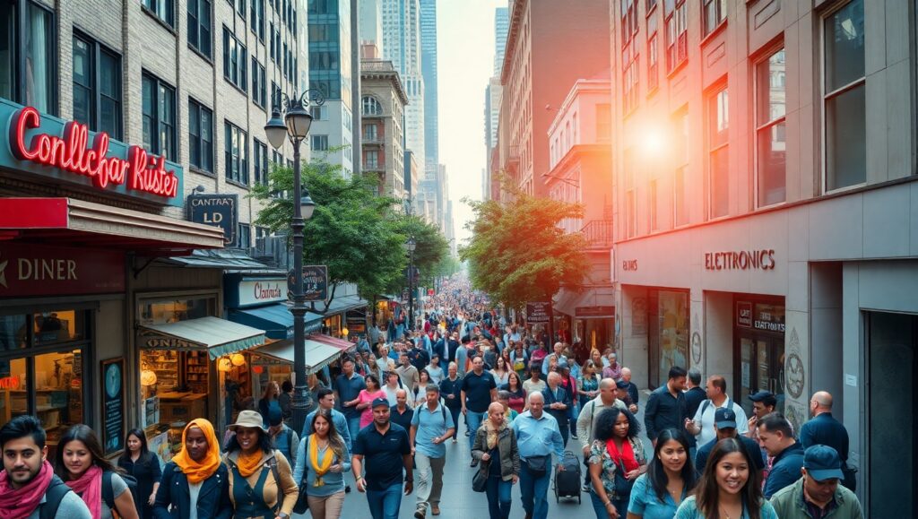 Vibrant Urban Life from Above – free AI stock image