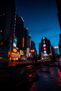 Vibrant Urban Life Under City Lights – free AI stock image