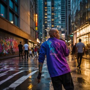Vibrant Urban Life with Street Performers – free AI stock image