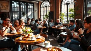 A Vibrant Urban Lifestyle in a Cozy Cafe image – free AI stock image