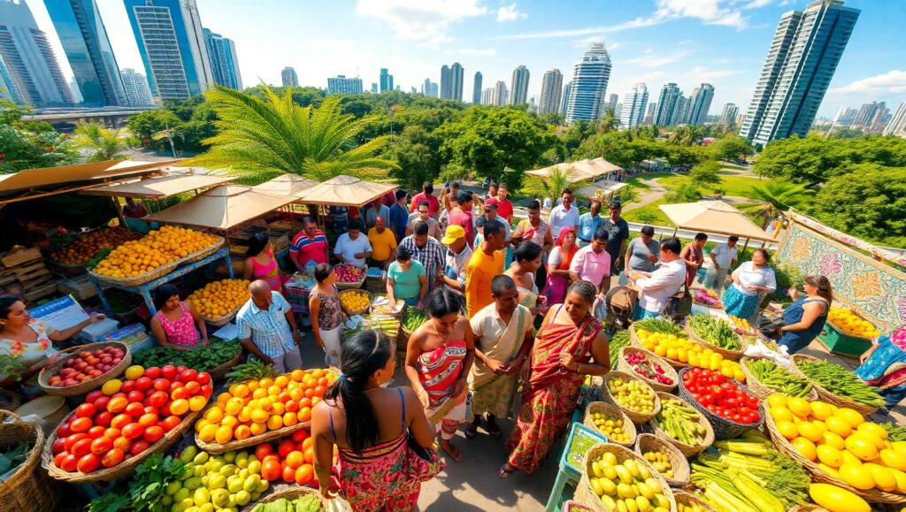 Vibrant Urban Market from Above – free AI stock image