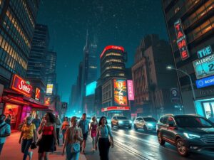 Vibrant Urban Nightlife with City Lights – free AI stock image