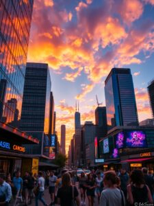 Vibrant Urban Skyline at Dusk – free AI stock image