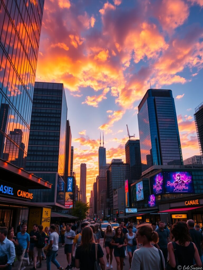 Vibrant Urban Skyline at Dusk – free AI stock image