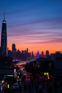 Vibrant Urban Skyline at Twilight – free AI stock image