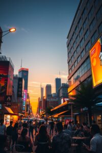 Vibrant Urban Street Life at Dusk – free AI stock image