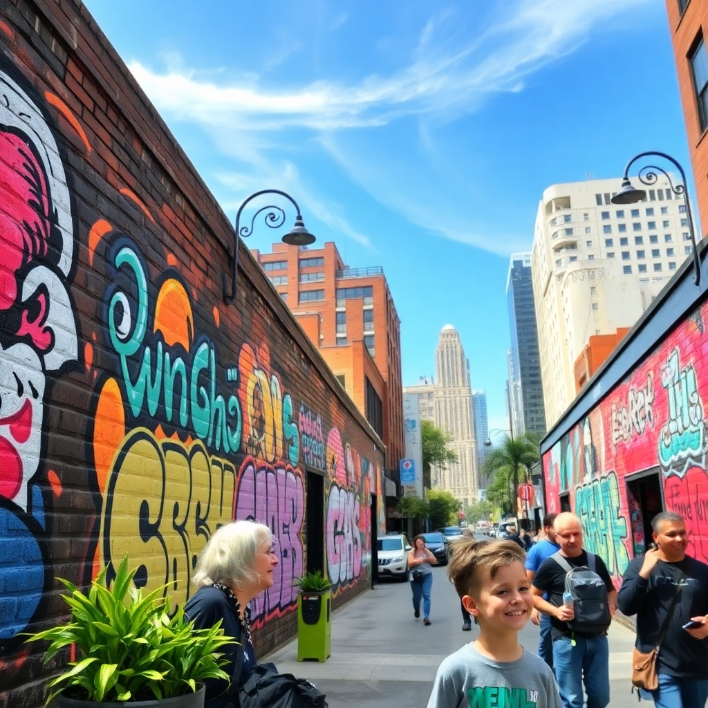 Vibrant Urban Street with Artistic Graffiti – free AI stock image