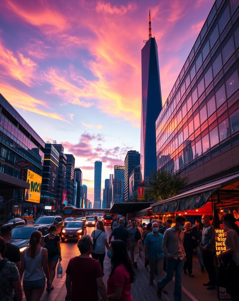 Vibrant Urban Streets at Dusk – free AI stock image
