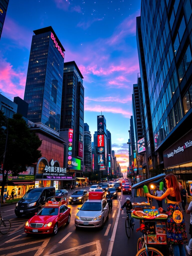 Vibrant Urban Streets at Dusk – free AI stock image