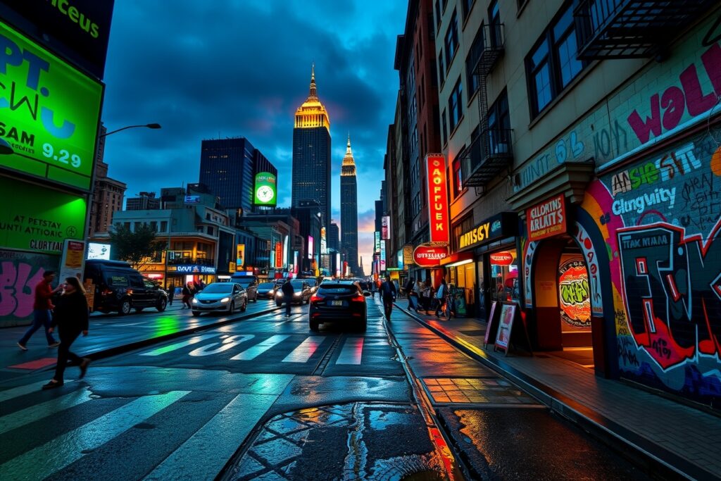 Vibrant Urban Streets at Dusk – free AI stock image