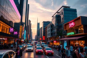 Vibrant Urban Streets at Dusk – free AI stock image