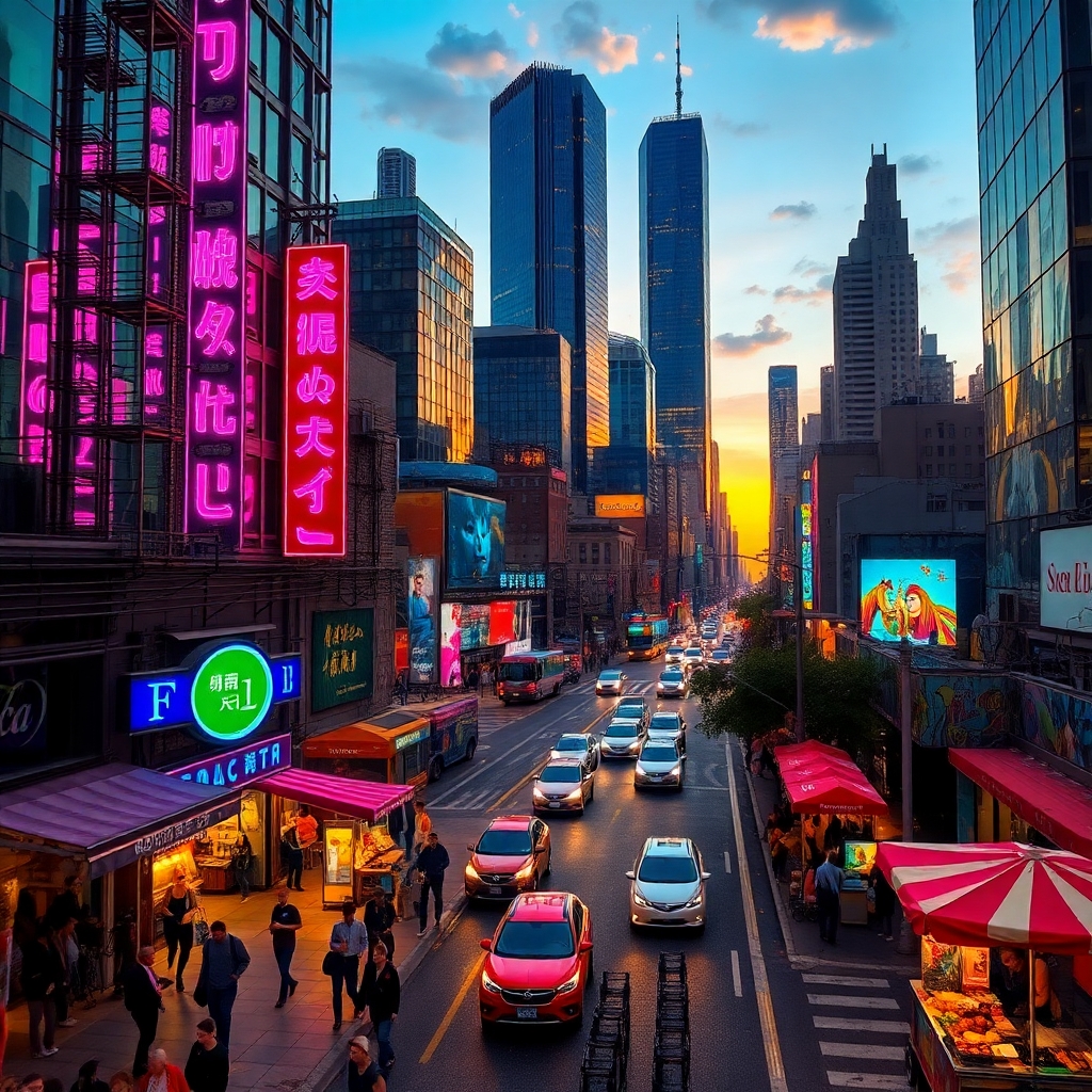 Vibrant Urban Streets at Dusk – free AI stock image