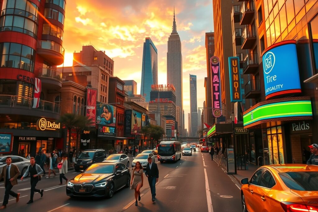 Vibrant Urban Streets at Sunset – free AI stock image