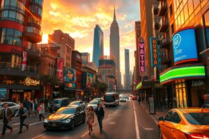 Vibrant Urban Streets at Sunset – free AI stock image