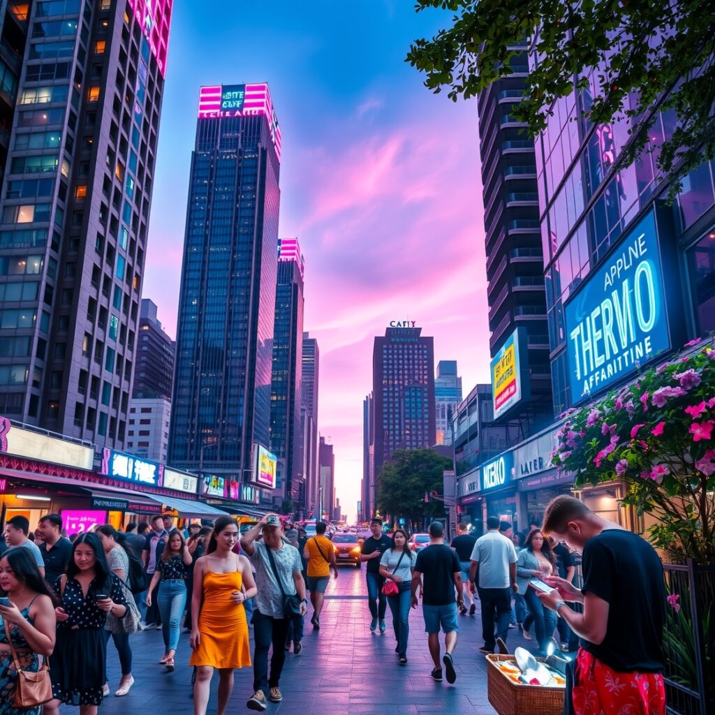 Vibrant Urban Streets at Twilight – free AI stock image