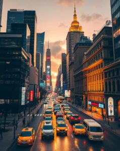 Vibrant Urban Streets at Twilight – free AI stock image