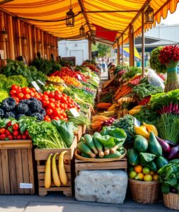 A Vibrant Vegetable Market Display – free AI stock image