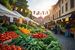 Vibrant Vegetable Market in a Bustling Town – free AI stock image