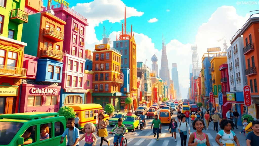 Vibrant Voxel Cityscape Illustration – free AI stock image