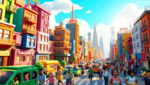 Vibrant Voxel Cityscape Illustration – free AI stock image