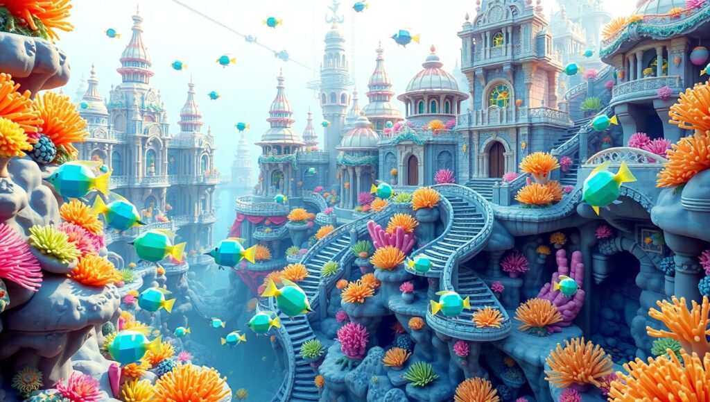 Vibrant Voxel Underwater World – free AI stock image