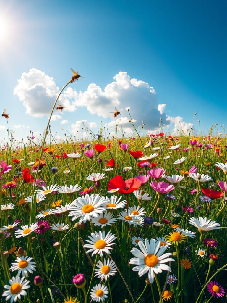 Vibrant Wildflower Meadow in Spring Sunshine – free AI stock image