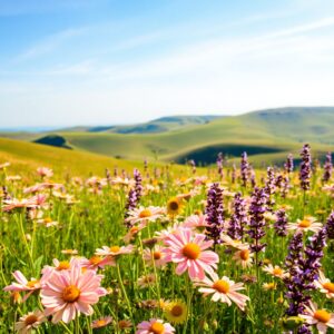 Vibrant Wildflowers in a Sun-Kissed Field – free AI stock image