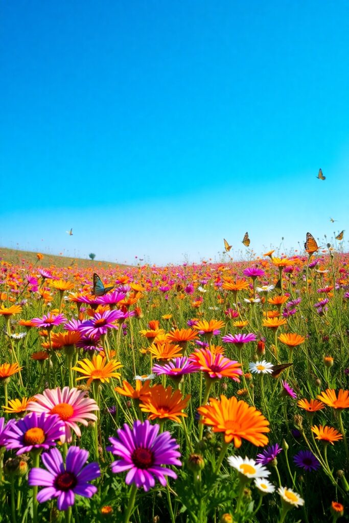 Vibrant Wildflowers in a Sunlit Meadow – free AI stock image