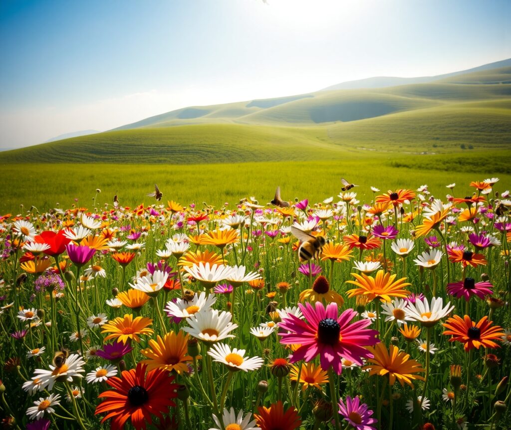 Vibrant Wildflowers in a Sunlit Meadow – free AI stock image