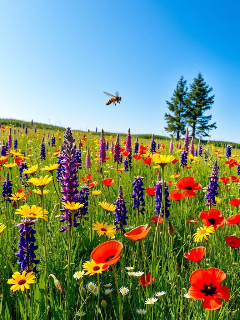 Vibrant Wildflowers in a Sunlit Meadow – free AI stock image