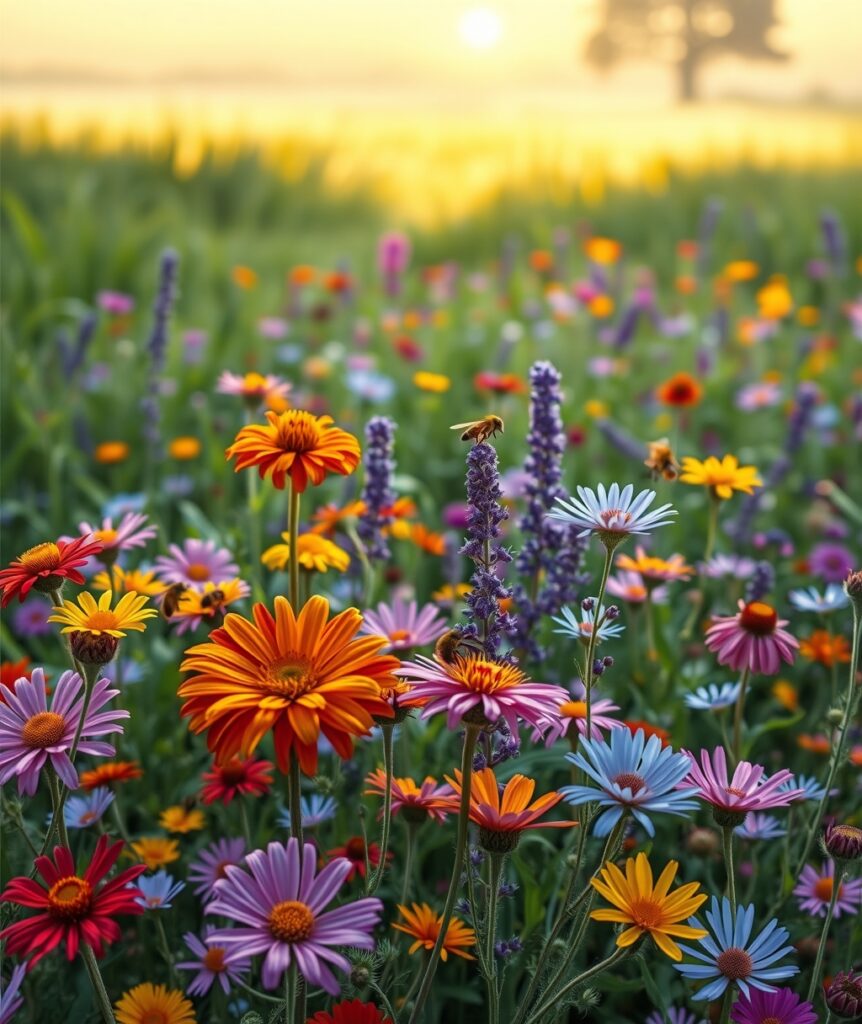 Vibrant Wildflowers in a Sunlit Meadow – free AI stock image