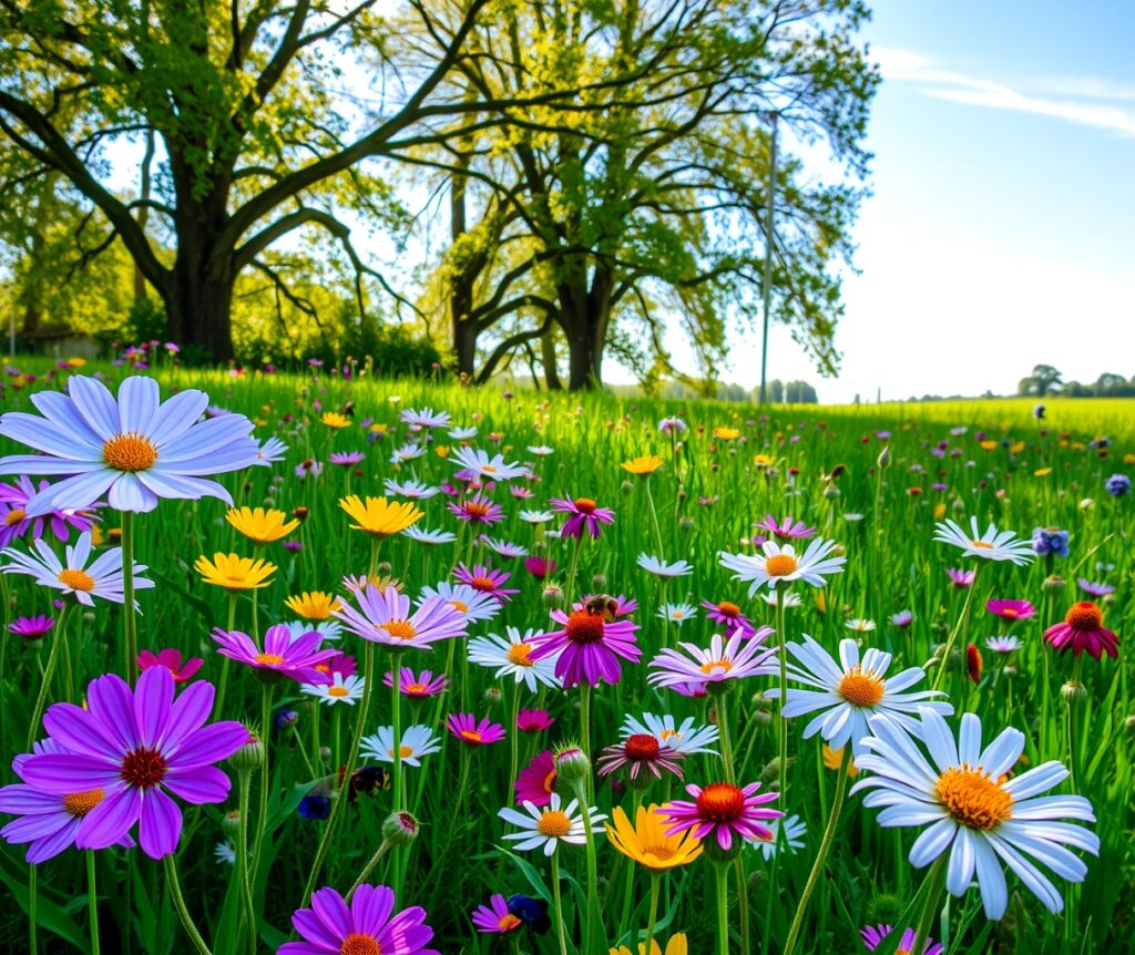 Vibrant Wildflowers in a Sunlit Meadow – free AI stock image