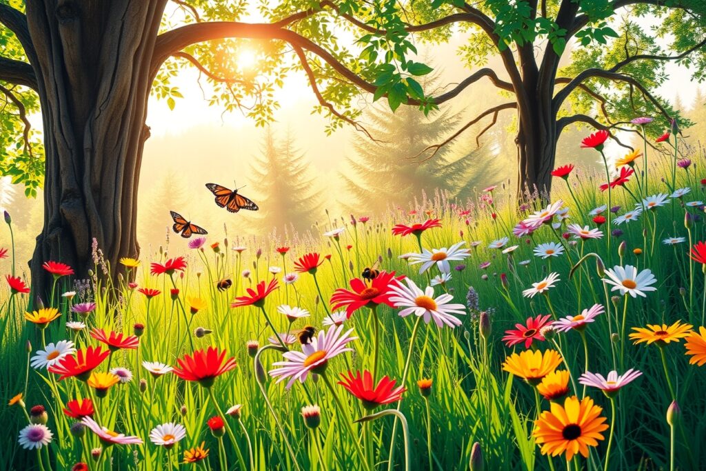 Vibrant Wildflowers in a Sunlit Meadow – free AI stock image
