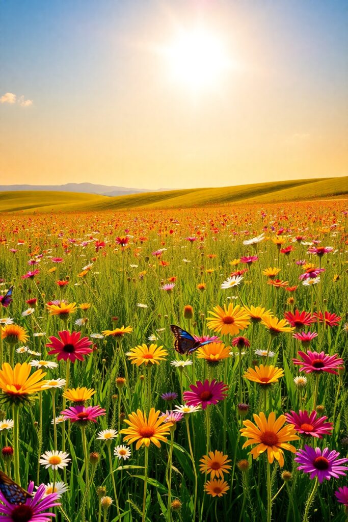 Vibrant Wildflowers in a Sunlit Meadow – free AI stock image