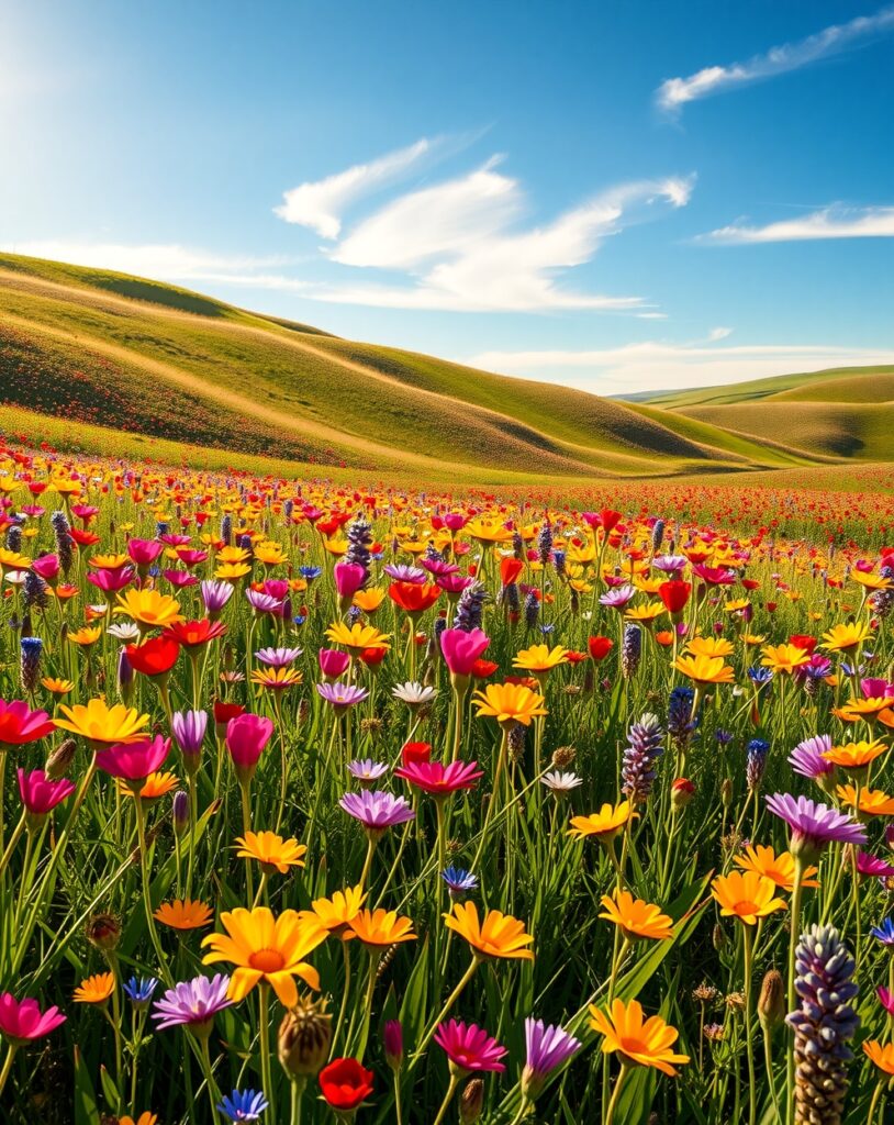 Vibrant Wildflowers in a Sunlit Meadow – free AI stock image
