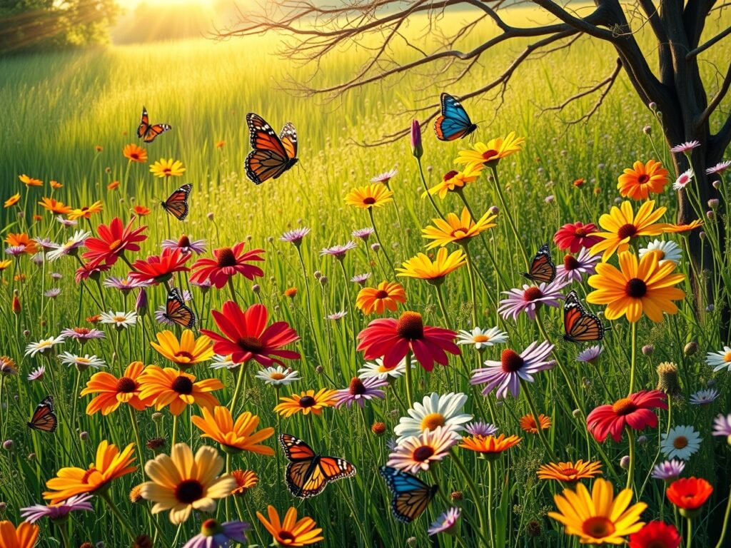 Vibrant Wildflowers in a Sunlit Meadow – free AI stock image