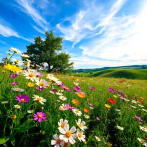 Vibrant Wildflowers in a Sunlit Meadow – free AI stock image