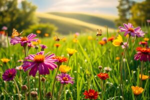 Vibrant Wildflowers in a Sunny Field – free AI stock image