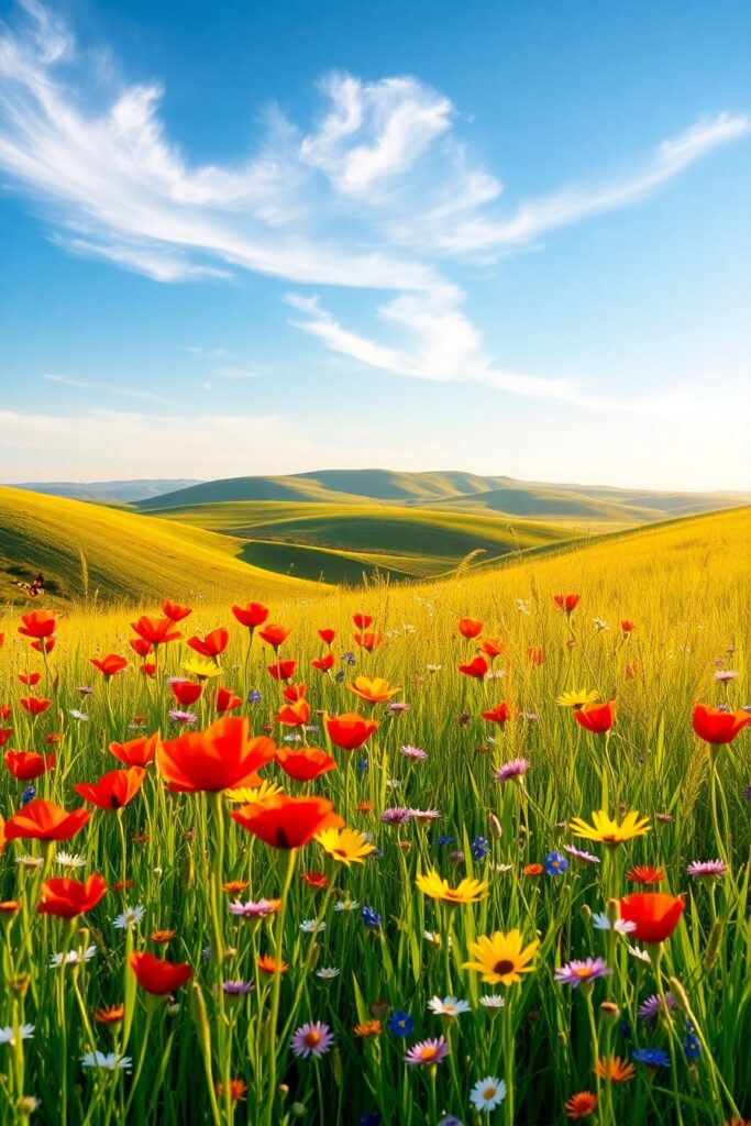 Vibrant Wildflowers in a Sunny Meadow – free AI stock image