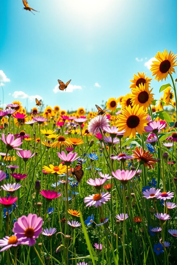 Vibrant Wildflowers in a Sunny Meadow – free AI stock image