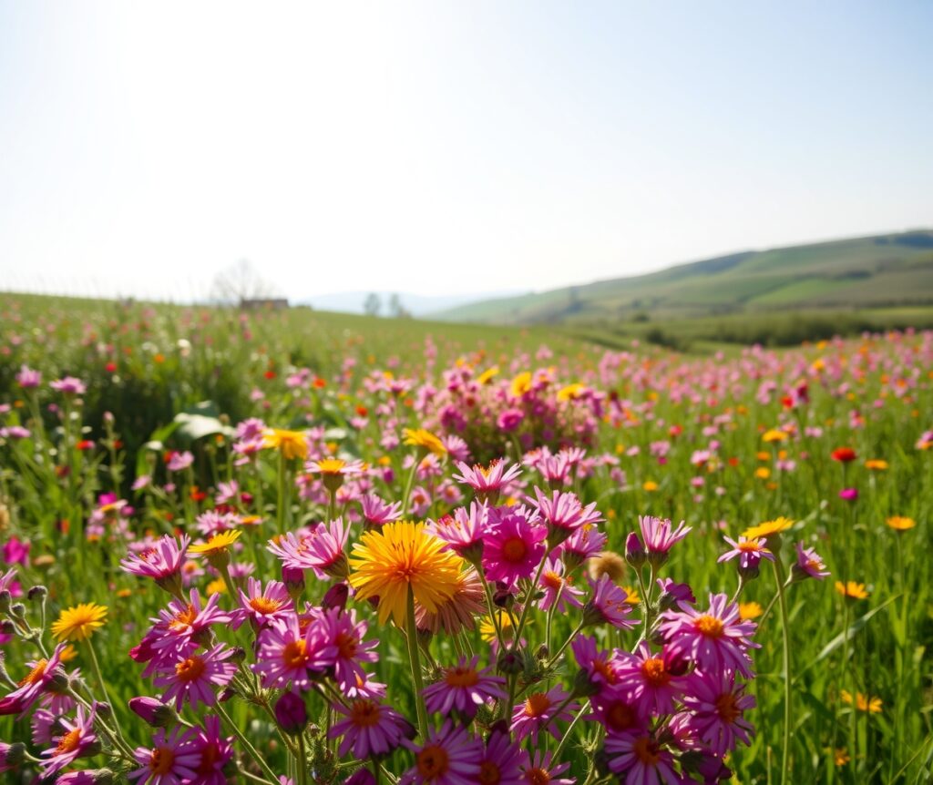 Vibrant Wildflowers in Sunlit Meadow – free AI stock image