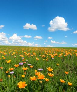 Vibrant Wildflowers Under a Clear Blue Sky – free AI stock image