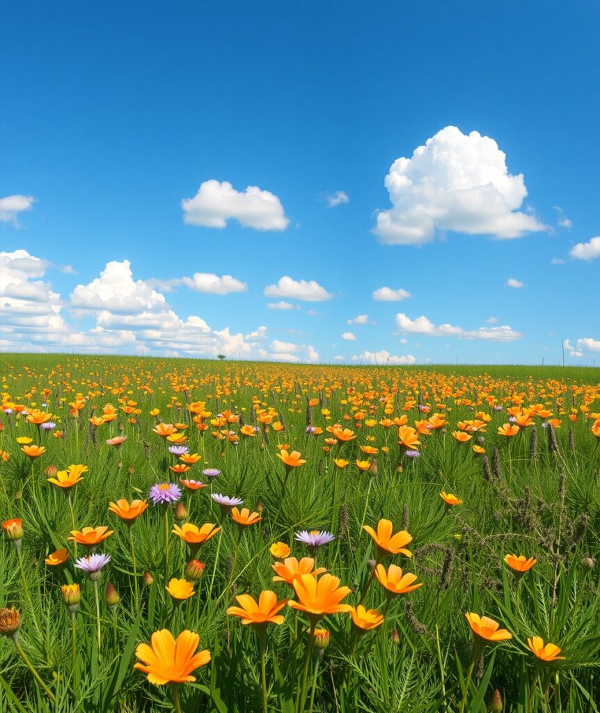 Vibrant Wildflowers Under a Clear Blue Sky – free AI stock image