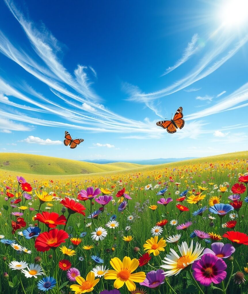 Vibrant Wildflowers Under a Clear Sky – free AI stock image