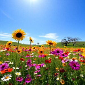 Vibrant Wildflowers Under a Clear Sky – free AI stock image