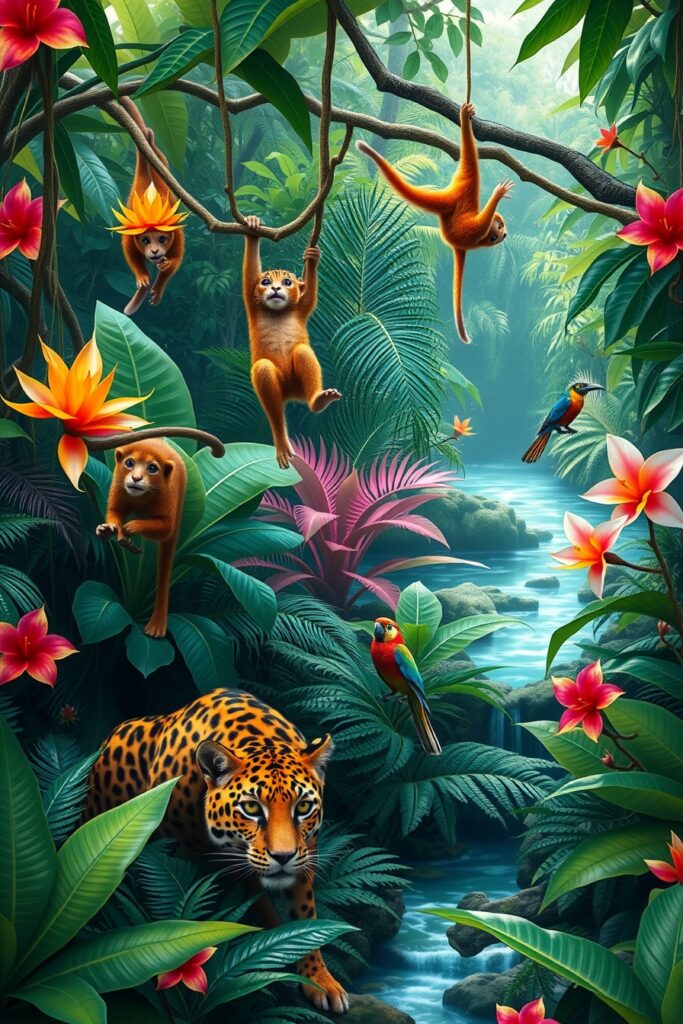 A Vibrant Wildlife Scene in the Jungle – free AI stock image