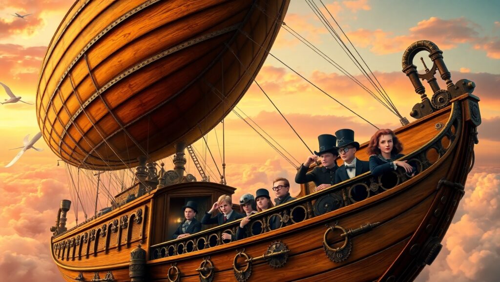 Victorian Airship Adventure P9l – free AI stock image