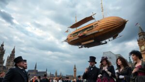 Victorian Airship in the Clouds – free AI stock image
